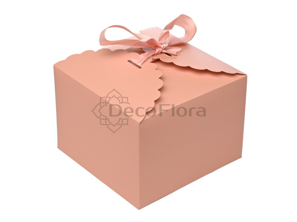 Коробка сборная 14*14*10см квадрат с атласной лентой темно-пудровая