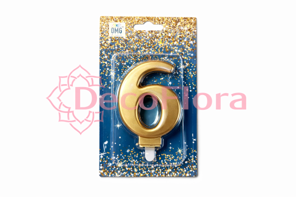 Свеча Цифра 6 Золотая 8см