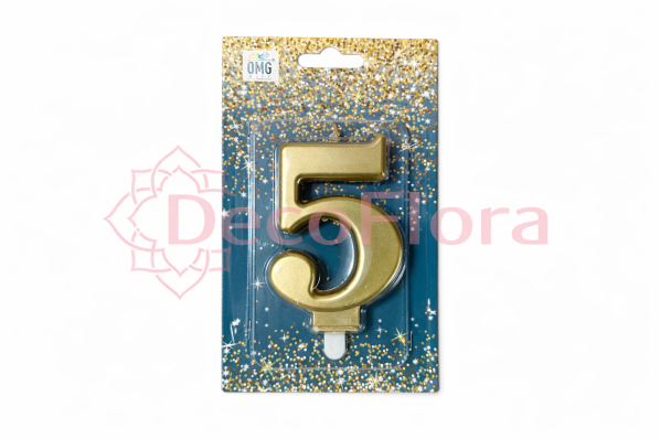 Свеча Цифра 5 Золотая 8см