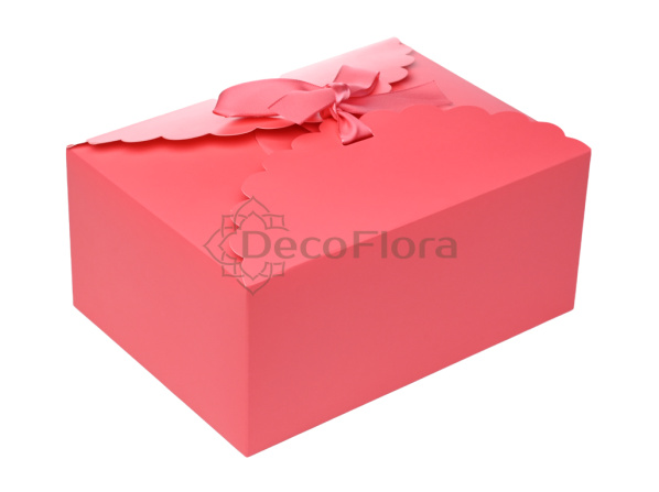 Коробка сборная 22*16*10см прямоугольная с атласной лентой коралловая
